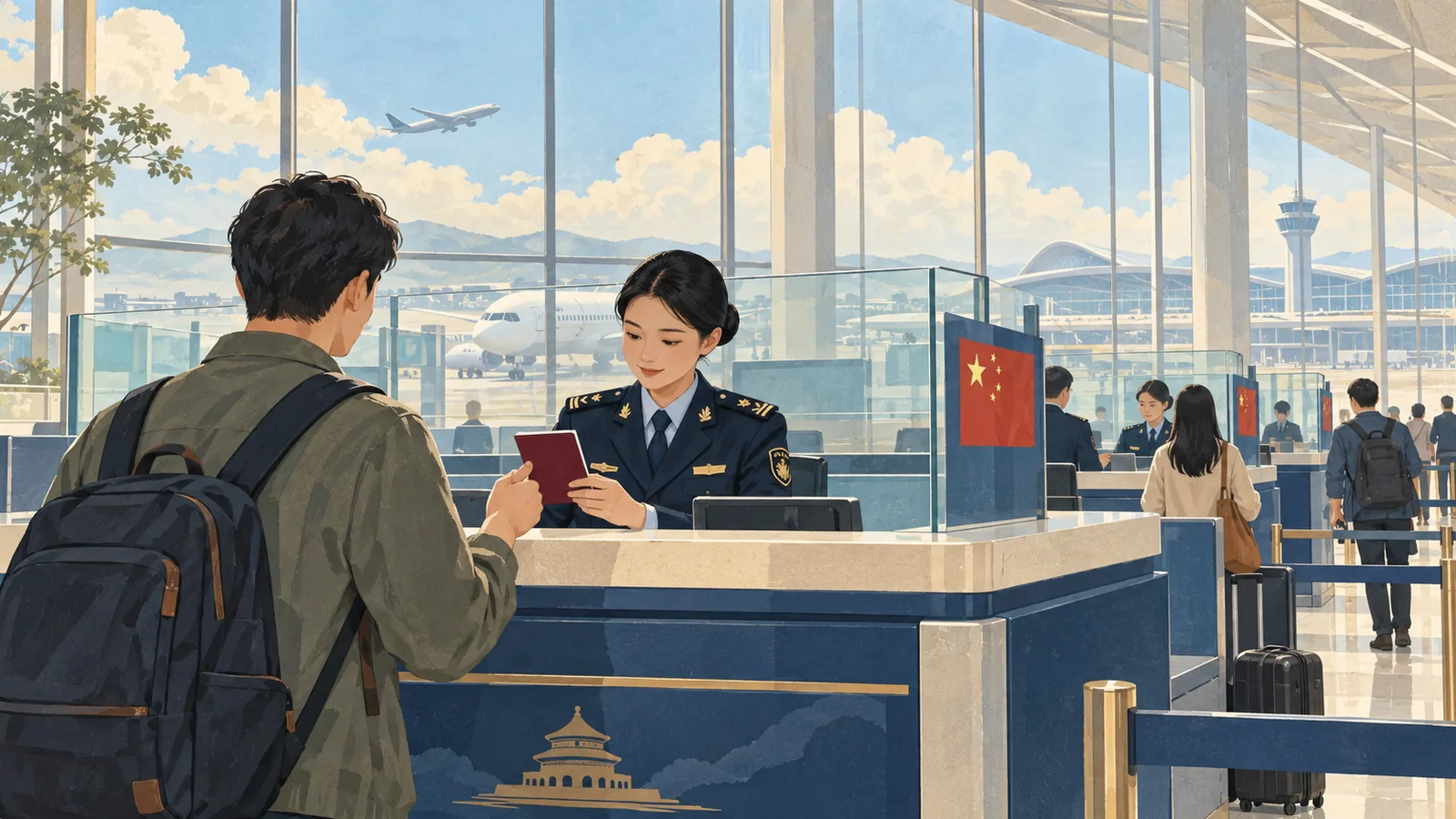 중국 공항 입국 심사대 모습 위에 중국 무비자 30일, 2026년 말까지 유효라는 제목이 얹힌 썸네일