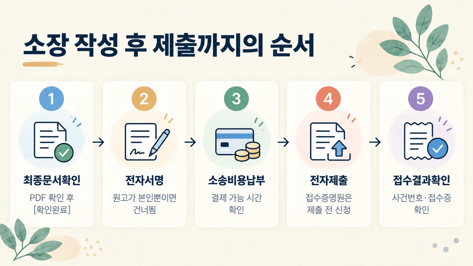 작성완료부터 접수결과확인까지 소장 제출 다섯 단계