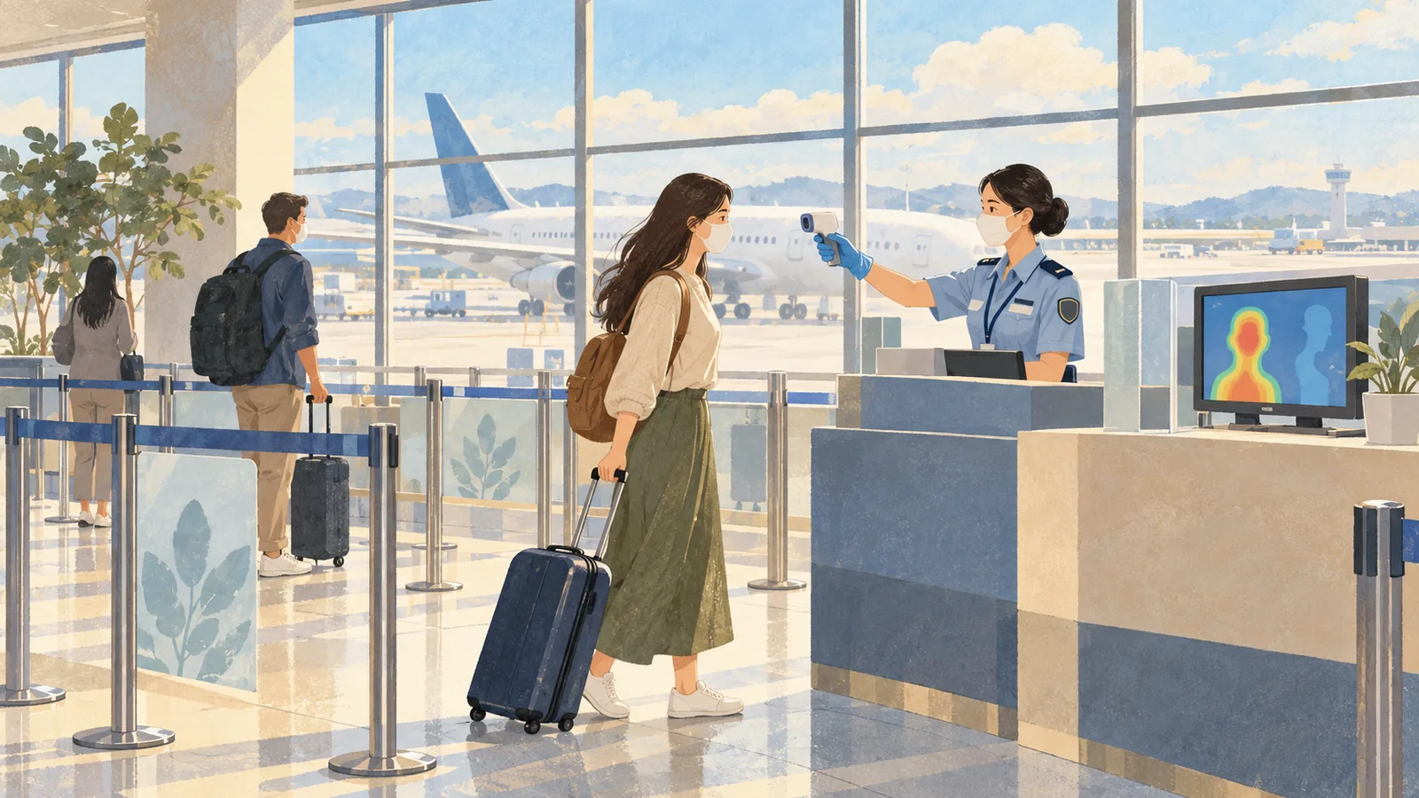 입국자가 공항 검역대를 지나는 모습
