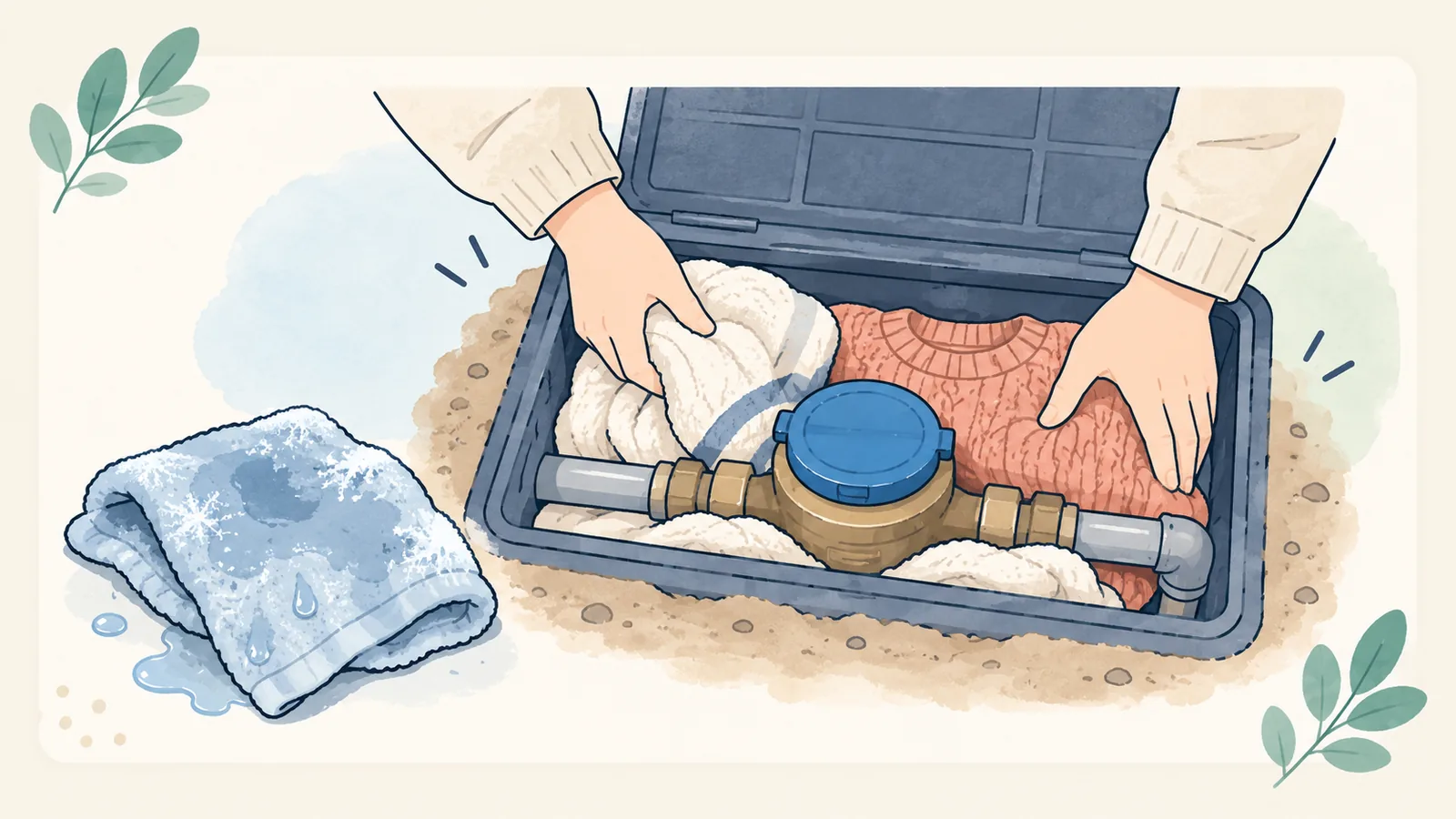 계량기 둘레 빈 공간에 마른 수건과 헌옷을 채우고 젖은 수건은 따로 빼 두는 장면입니다.
